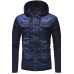 Men's Knit Hooded Denim Jacket Fashion Stitching Denim Coat