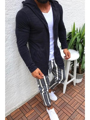 Men's Length Sleeve Hooded Sweater Cardigan