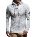 Men's Sweater Long Sleeve Slim Knit Pullover with Hooded Horn Button