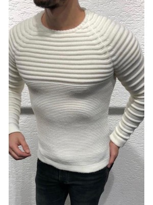 Autumn And Winter Casual Men's Round Neck Ribbed Knit Sweater Sleeves Slim Suits