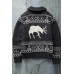 Black winter autumn Fawn Jacquard Long Sleeves Cardigan