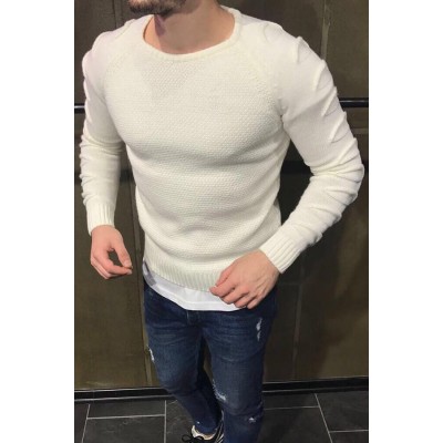 T60 Men's Round Collar Burst Shoulder Sleeve Hole Long Sleeve Sweater Sweater
