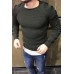 T60 Men's Round Collar Burst Shoulder Sleeve Hole Long Sleeve Sweater Sweater